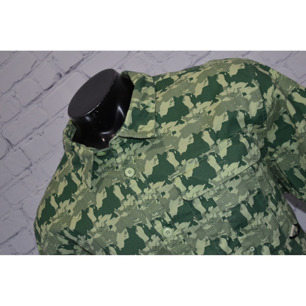 Stoic Button Up Shirt Mens XXL Green Camo Short Sleeve Ripstop Cotton Spandex